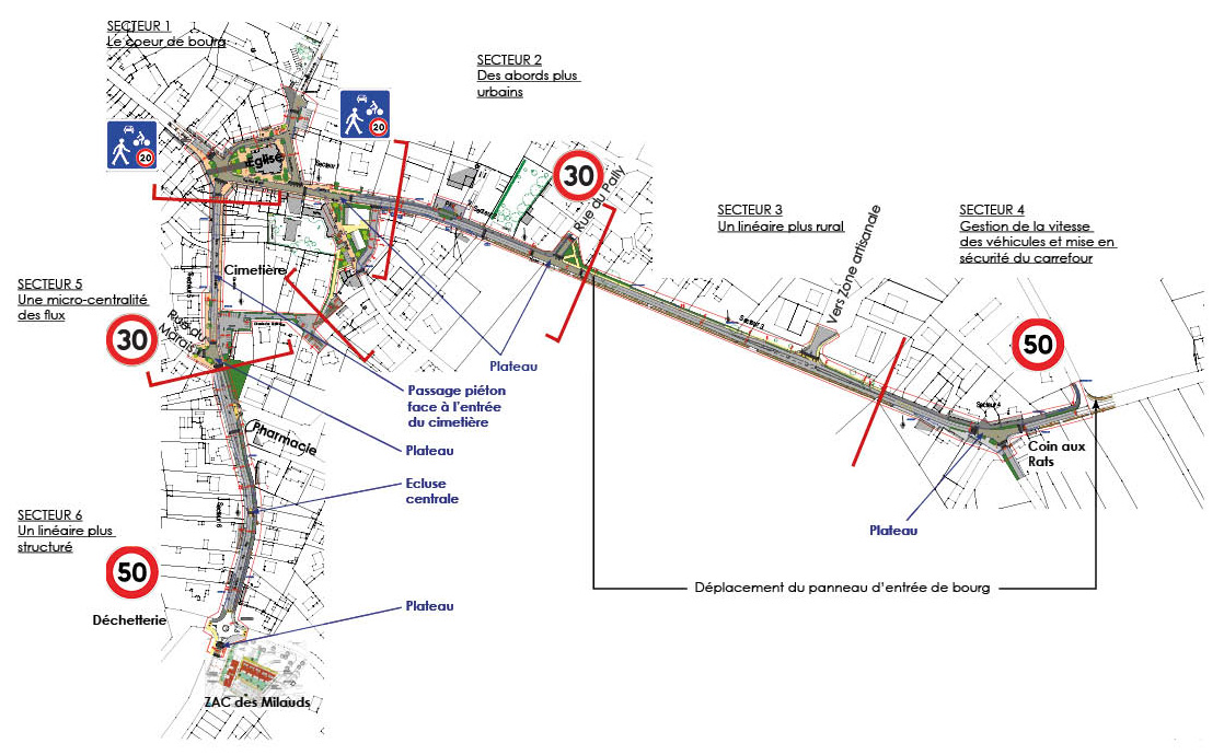 Des éléments de gestion de la vitesse viendront ponctuer la rue de la Colombe et la rue Saint-Médard (indications en bleu sur la carte ci-contre).